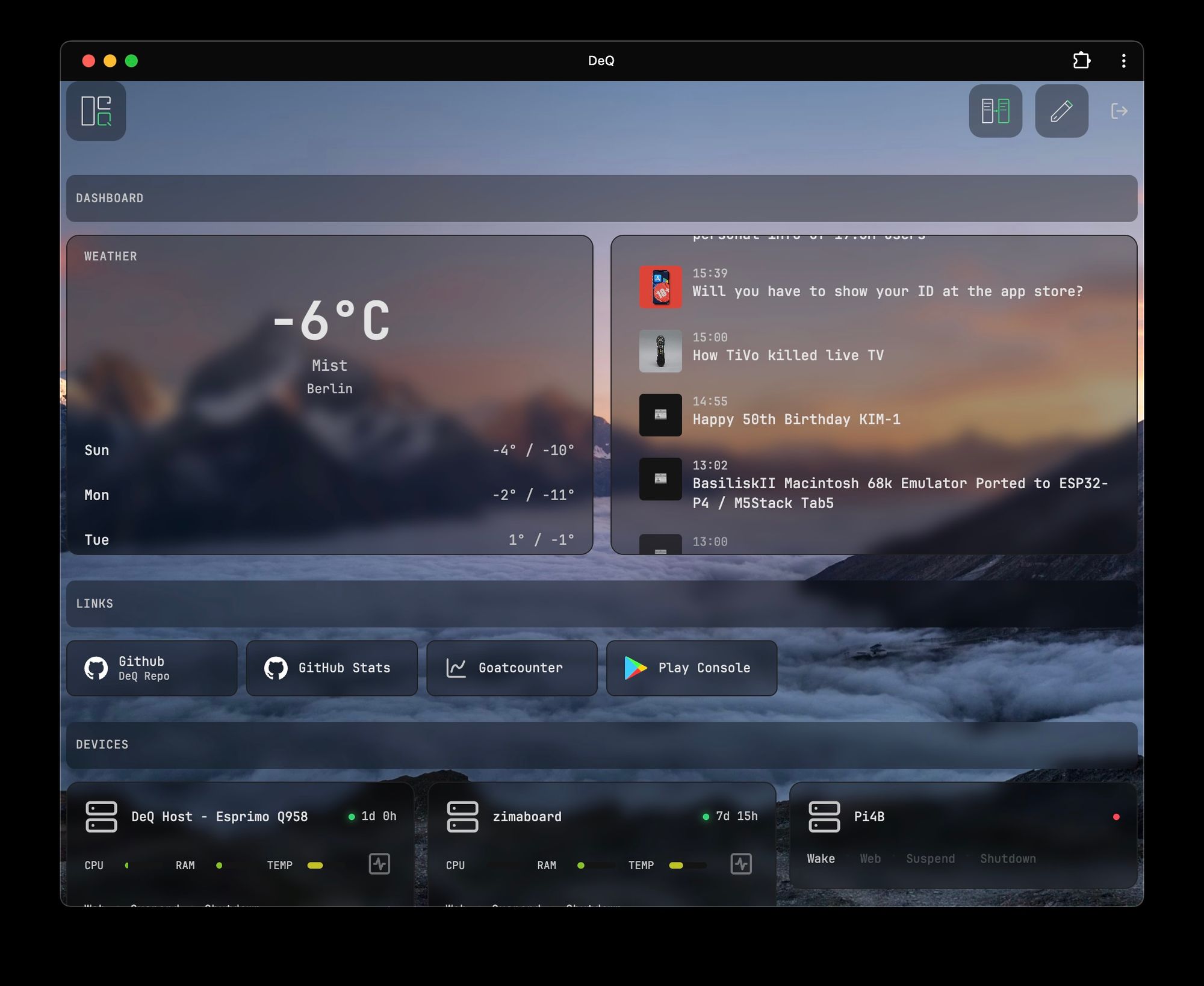 DeQ Extension API - Weather and Dashboard