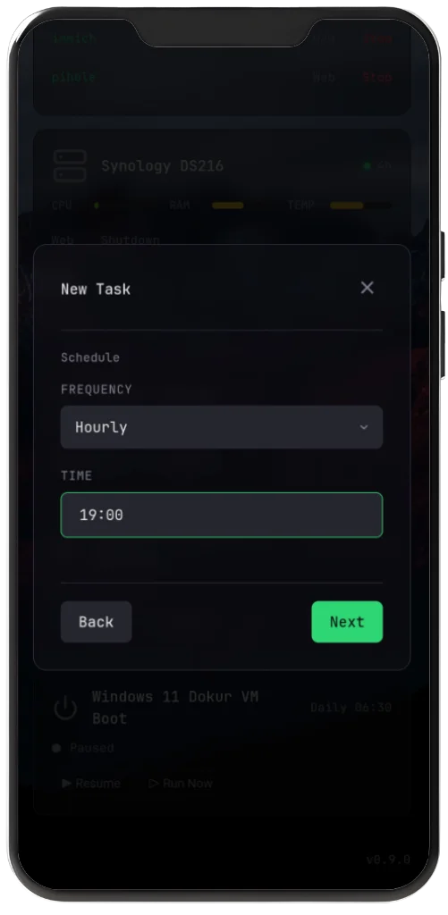 DeQ on mobile device showing remote control capabilities