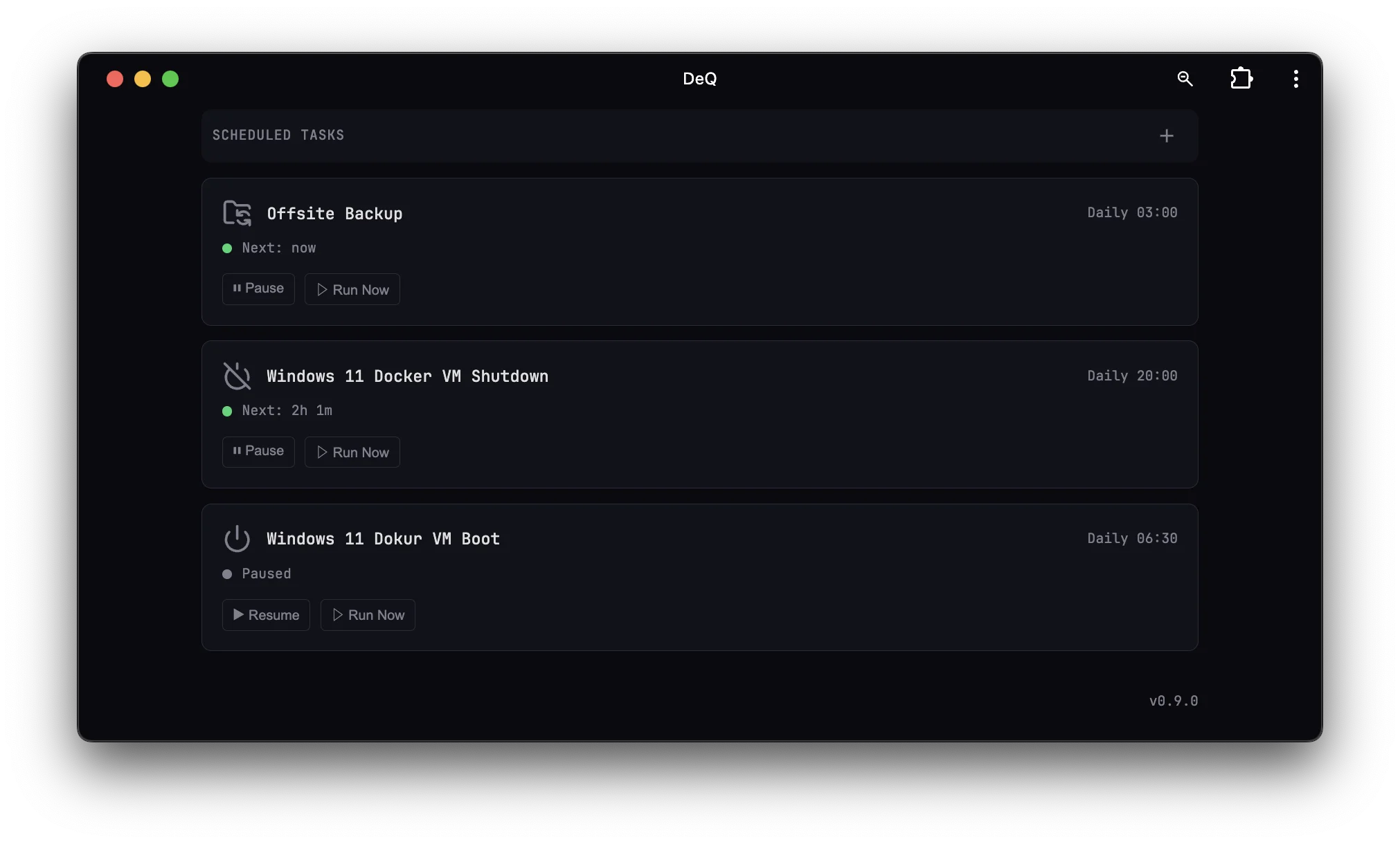 DeQ scheduled tasks for automated backups and power management